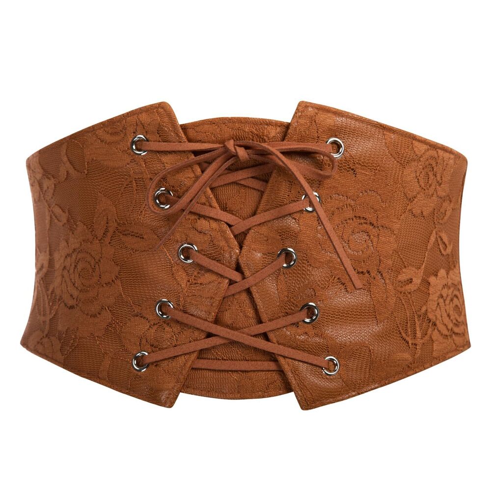 8972 Corset Belt Renaissance Elastic Waist Lace Pirate Corset Belts Brown M